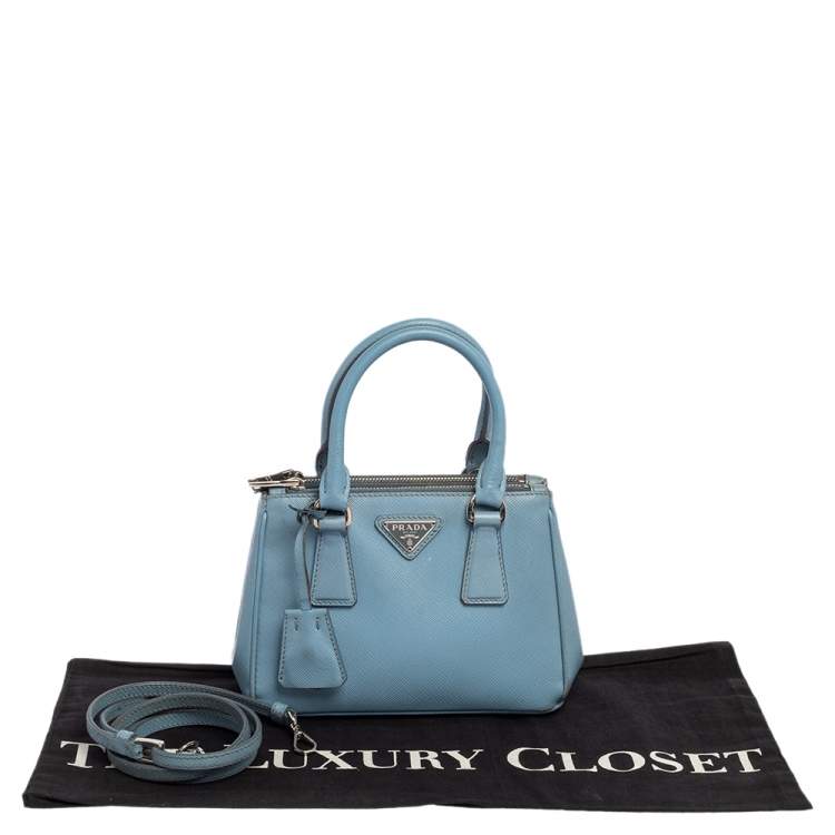 Pre Owned Prada Light Blue Saffiano Leather Mini Galleria Double Zip Tote