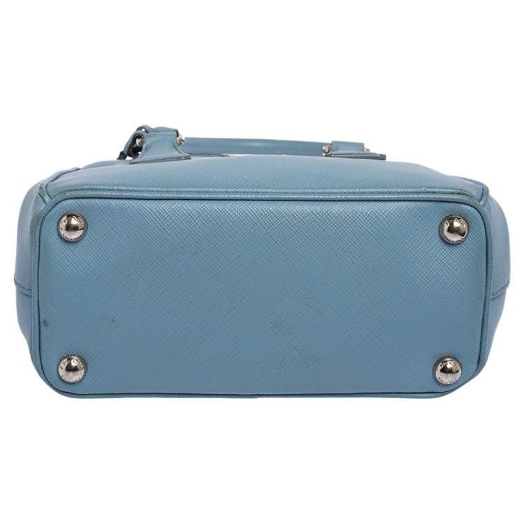 Pre Owned Prada Light Blue Saffiano Leather Mini Galleria Double Zip Tote