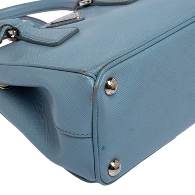 Pre Owned Prada Light Blue Saffiano Leather Mini Galleria Double Zip Tote