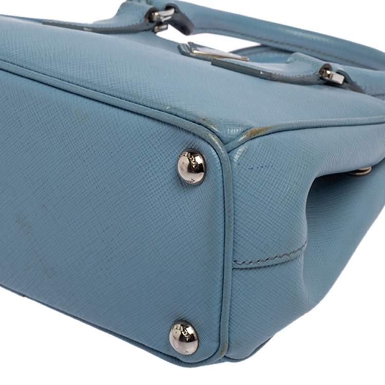 Pre Owned Prada Light Blue Saffiano Leather Mini Galleria Double Zip Tote
