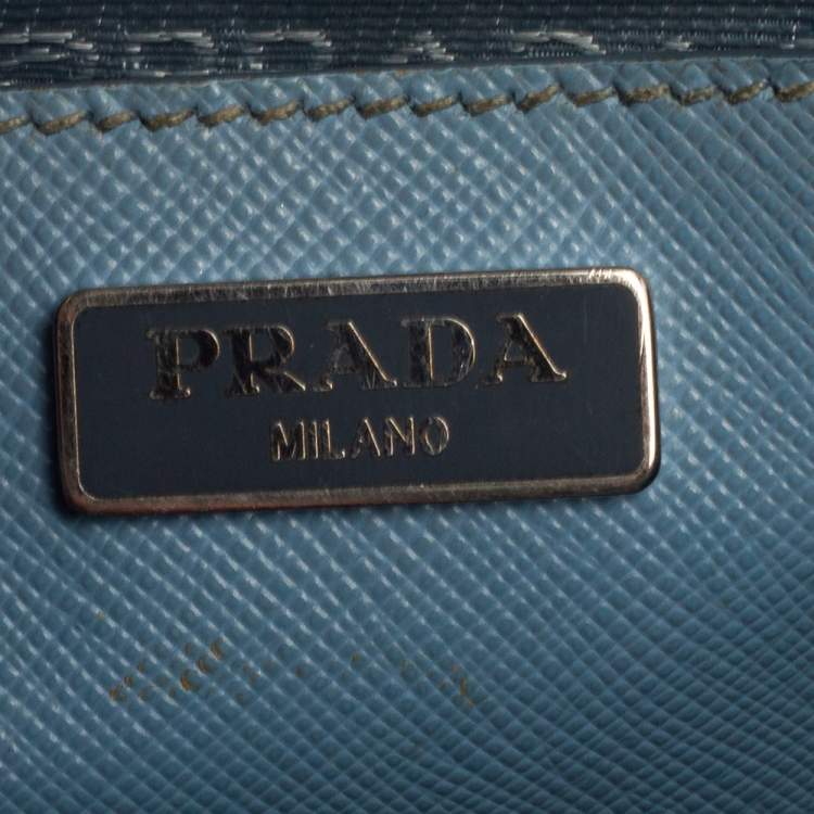 Pre Owned Prada Light Blue Saffiano Leather Mini Galleria Double Zip Tote