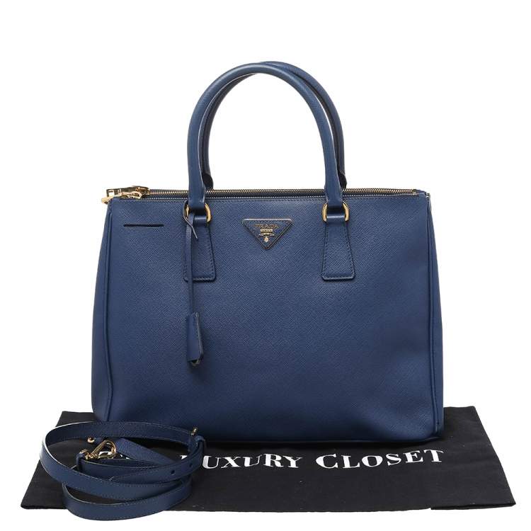 Pre Owned Prada Blue Saffiano Lux Leather Galleria Tote