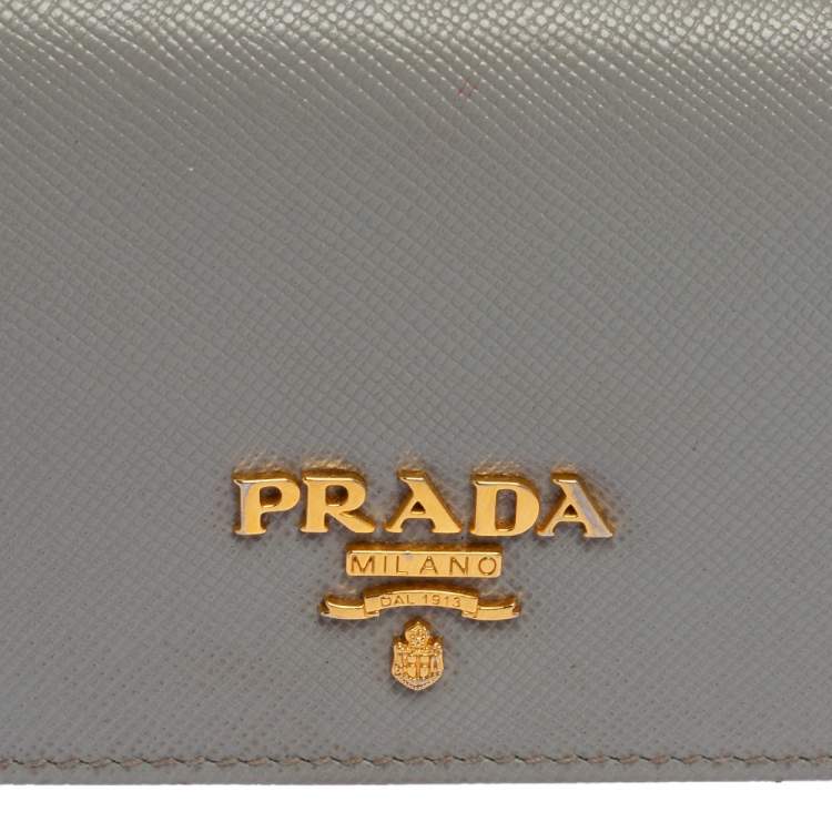 Pre Owned Prada Grey Saffiano Leather Flap Card Holder