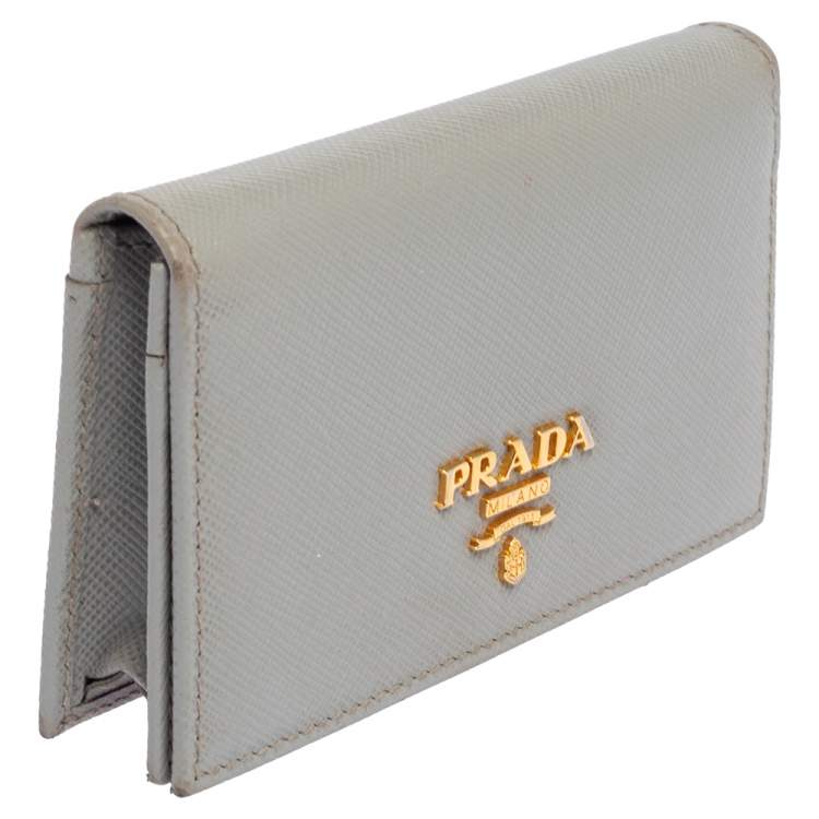 Pre Owned Prada Grey Saffiano Leather Flap Card Holder