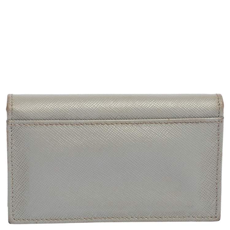Pre Owned Prada Grey Saffiano Leather Flap Card Holder