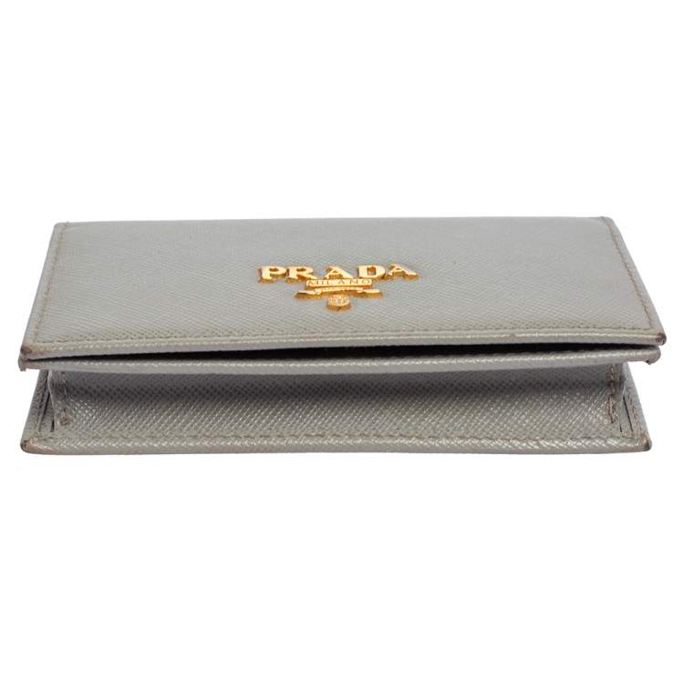 Pre Owned Prada Grey Saffiano Leather Flap Card Holder