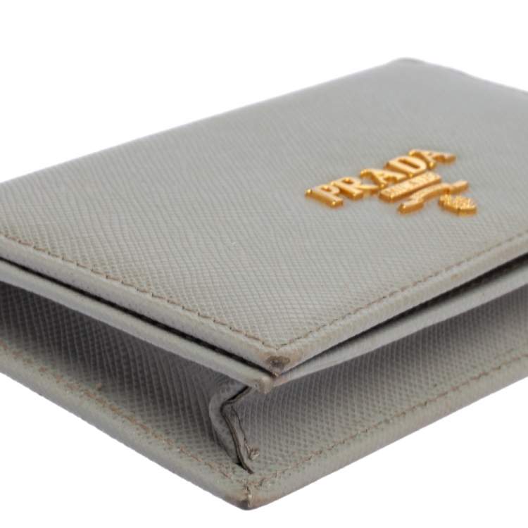 Pre Owned Prada Grey Saffiano Leather Flap Card Holder