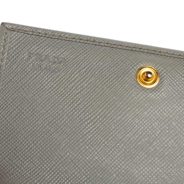 Pre Owned Prada Grey Saffiano Leather Flap Card Holder