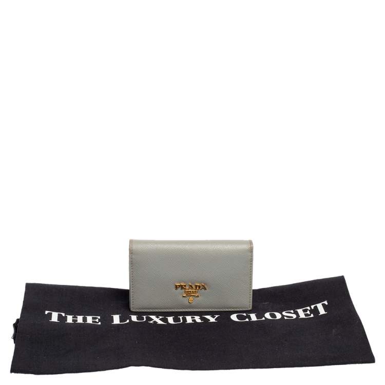 Pre Owned Prada Grey Saffiano Leather Flap Card Holder