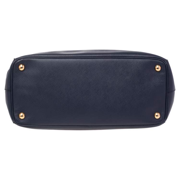 Pre Owned Prada Navy Blue Saffiano Lux Leather Medium Galleria Tote