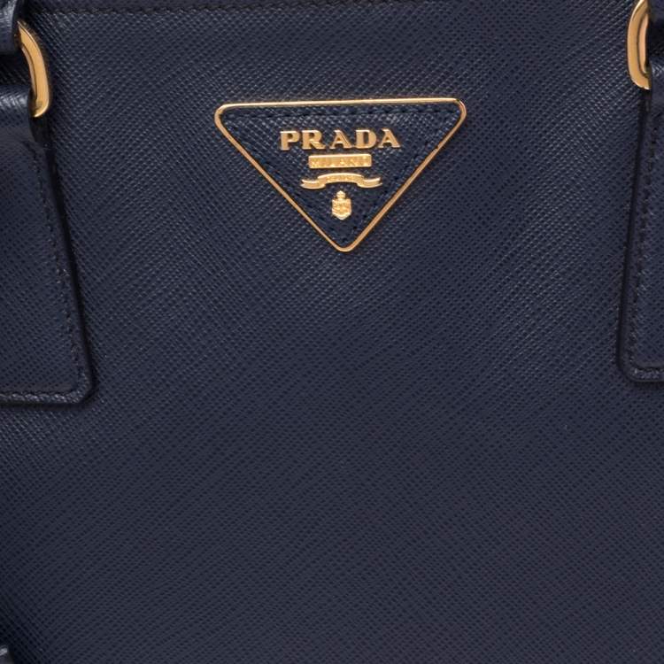 Pre Owned Prada Navy Blue Saffiano Lux Leather Medium Galleria Tote