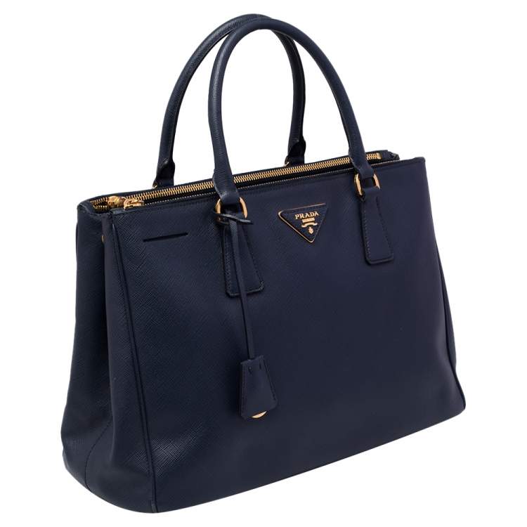 Pre Owned Prada Navy Blue Saffiano Lux Leather Medium Galleria Tote
