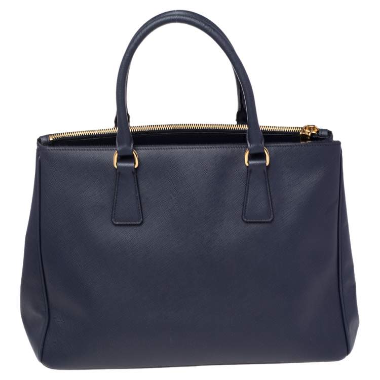 Pre Owned Prada Navy Blue Saffiano Lux Leather Medium Galleria Tote