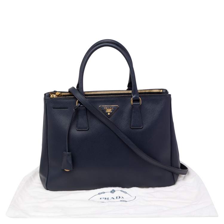 Pre Owned Prada Navy Blue Saffiano Lux Leather Medium Galleria Tote