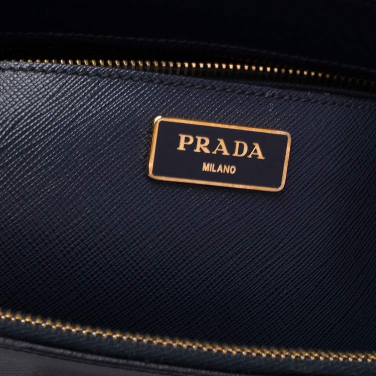 Pre Owned Prada Navy Blue Saffiano Lux Leather Medium Galleria Tote