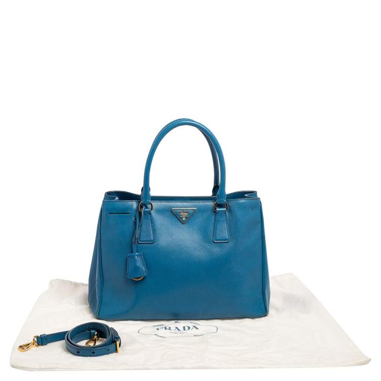 Pre Owned Prada Blue Saffiano Lux Leather Medium Galleria Tote