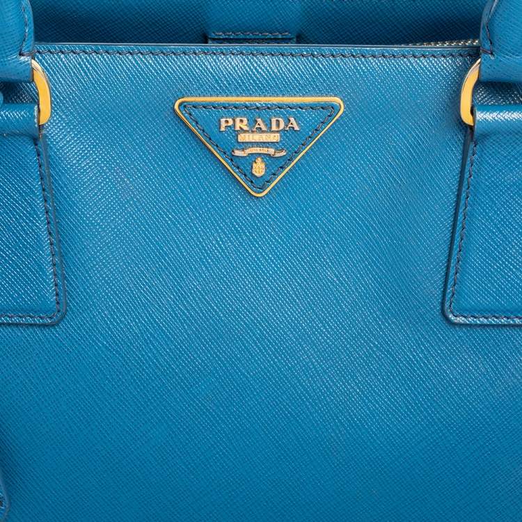 Pre Owned Prada Blue Saffiano Lux Leather Medium Galleria Tote