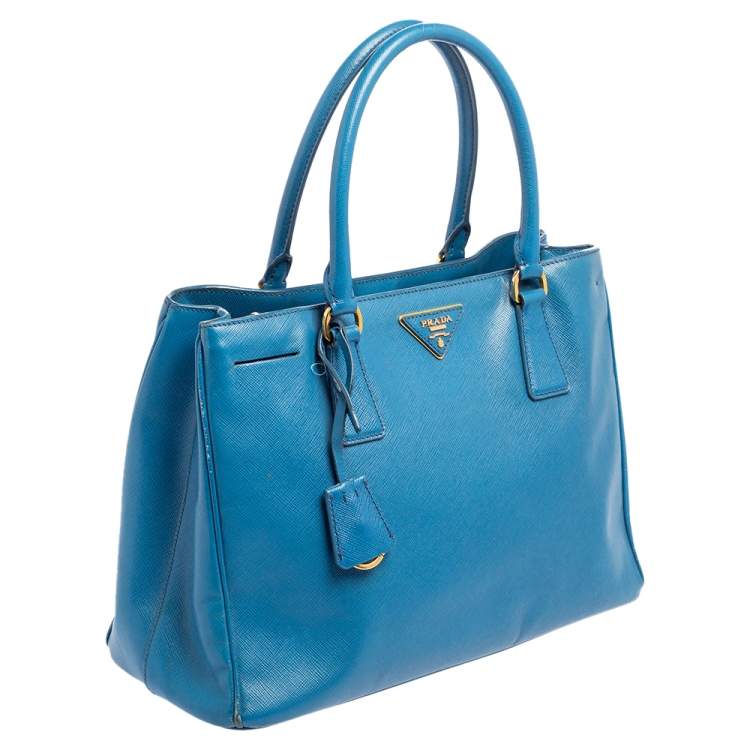 Pre Owned Prada Blue Saffiano Lux Leather Medium Galleria Tote