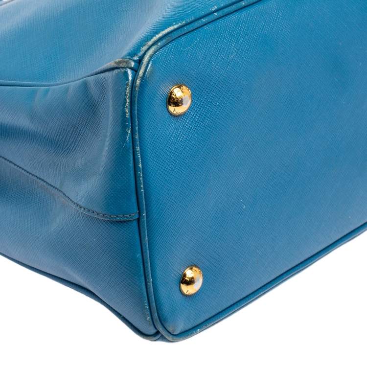 Pre Owned Prada Blue Saffiano Lux Leather Medium Galleria Tote