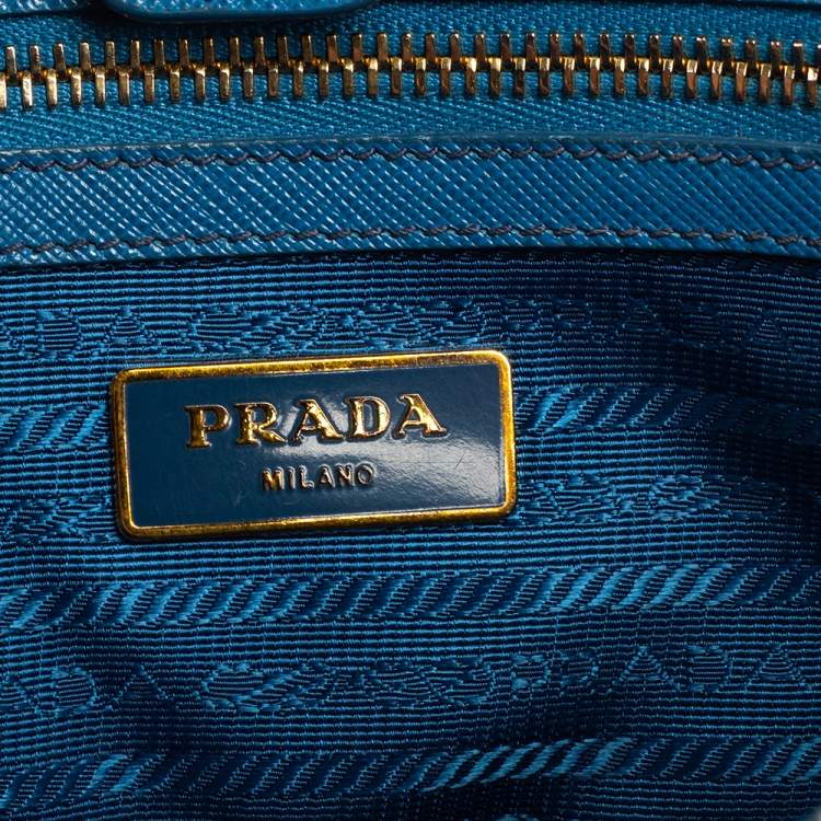 Pre Owned Prada Blue Saffiano Lux Leather Medium Galleria Tote
