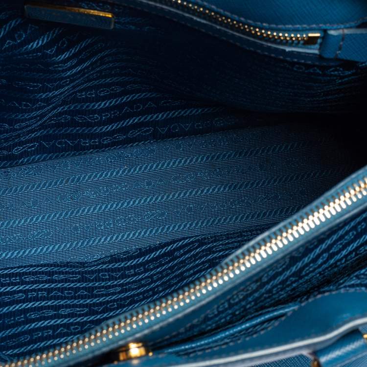 Pre Owned Prada Blue Saffiano Lux Leather Medium Galleria Tote