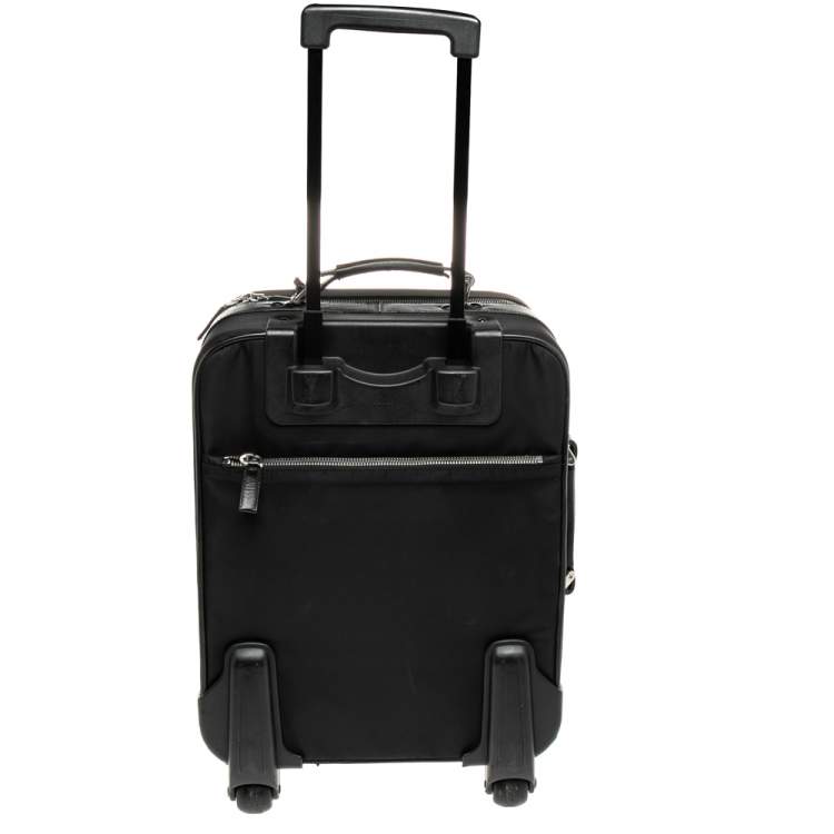 Pre Owned Prada Black Nylon and Saffiano Lux Leather Trolley Rolling Luggage