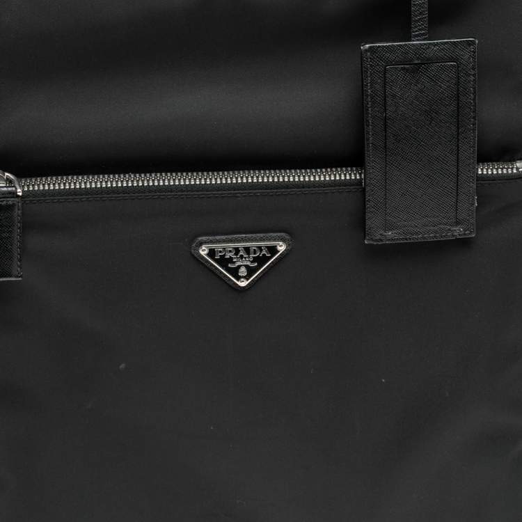 Pre Owned Prada Black Nylon and Saffiano Lux Leather Trolley Rolling Luggage