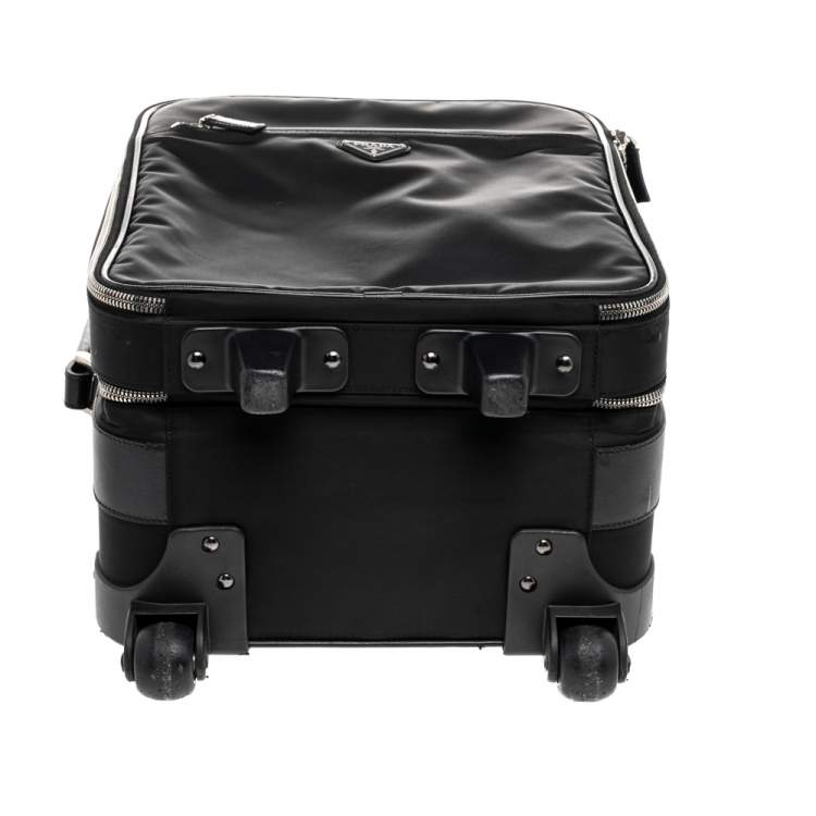 Pre Owned Prada Black Nylon and Saffiano Lux Leather Trolley Rolling Luggage