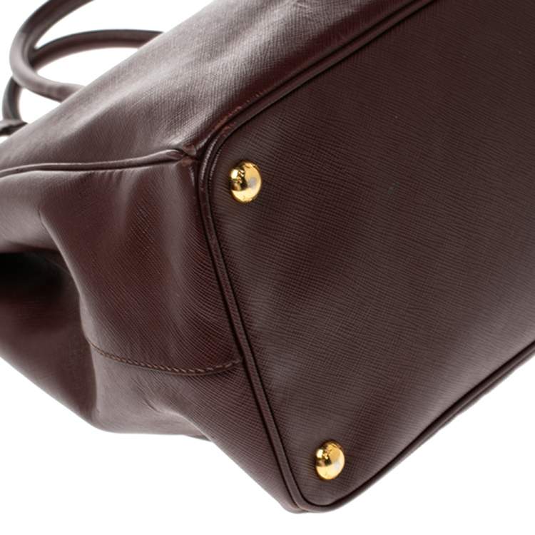 Pre Owned Prada Maroon Saffiano Lux Leather Large Double Zip Tote