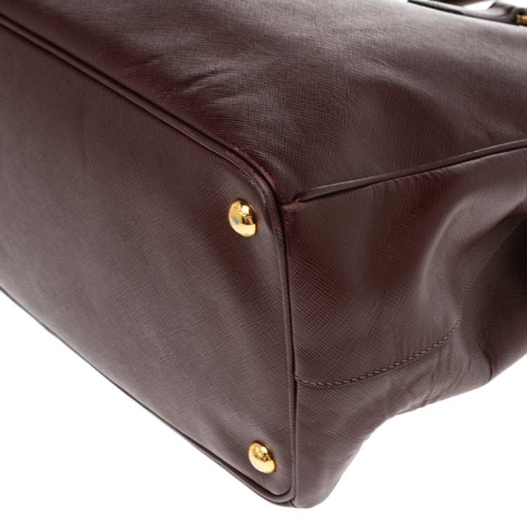 Pre Owned Prada Maroon Saffiano Lux Leather Large Double Zip Tote