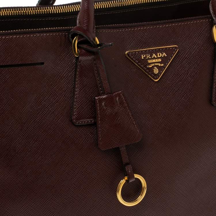 Pre Owned Prada Maroon Saffiano Lux Leather Large Double Zip Tote