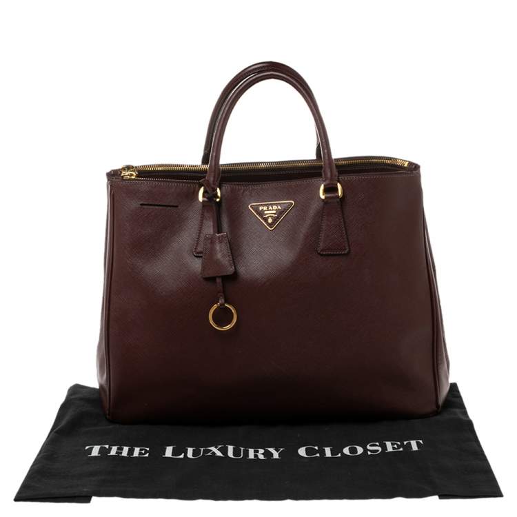 Pre Owned Prada Maroon Saffiano Lux Leather Large Double Zip Tote