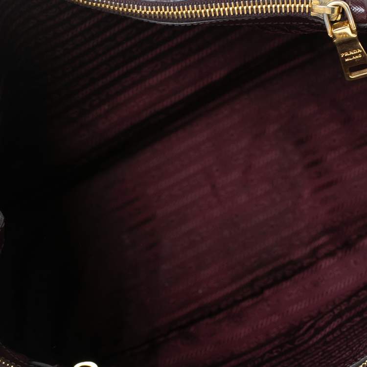 Pre Owned Prada Maroon Saffiano Lux Leather Large Double Zip Tote