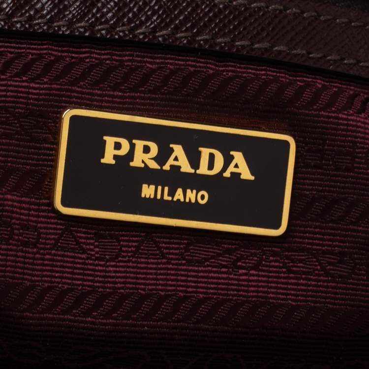 Pre Owned Prada Maroon Saffiano Lux Leather Large Double Zip Tote
