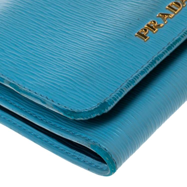 Pre Owned Prada Blue Vittello Move Leather Trifold Wallet