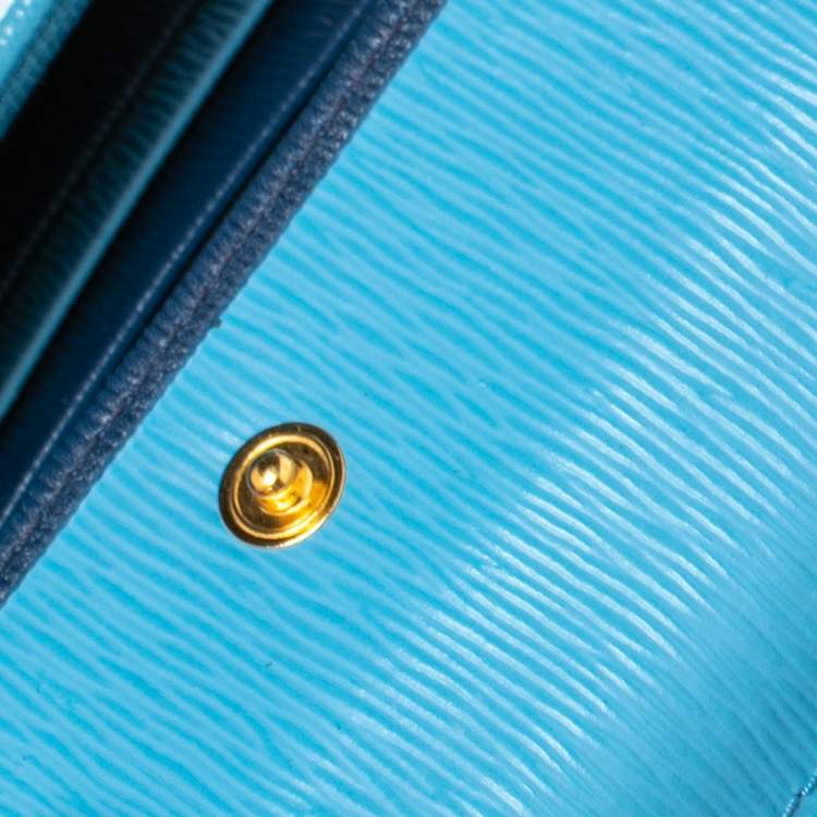 Pre Owned Prada Blue Vittello Move Leather Trifold Wallet