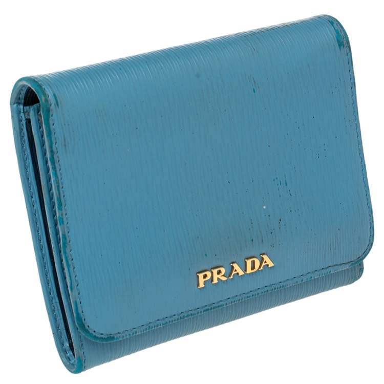 Pre Owned Prada Blue Vittello Move Leather Trifold Wallet