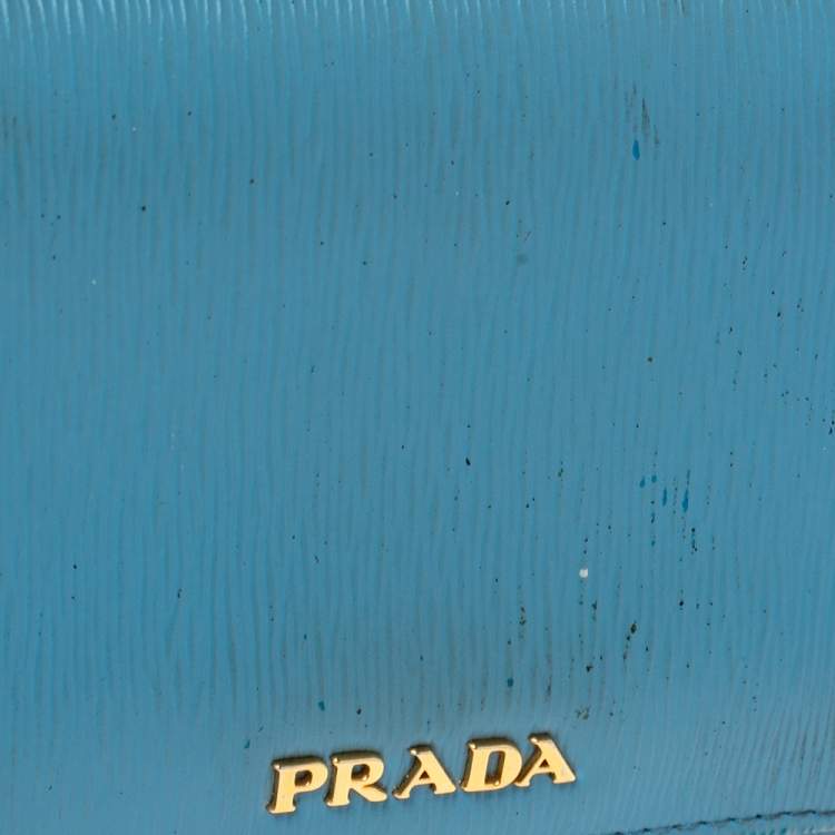 Pre Owned Prada Blue Vittello Move Leather Trifold Wallet