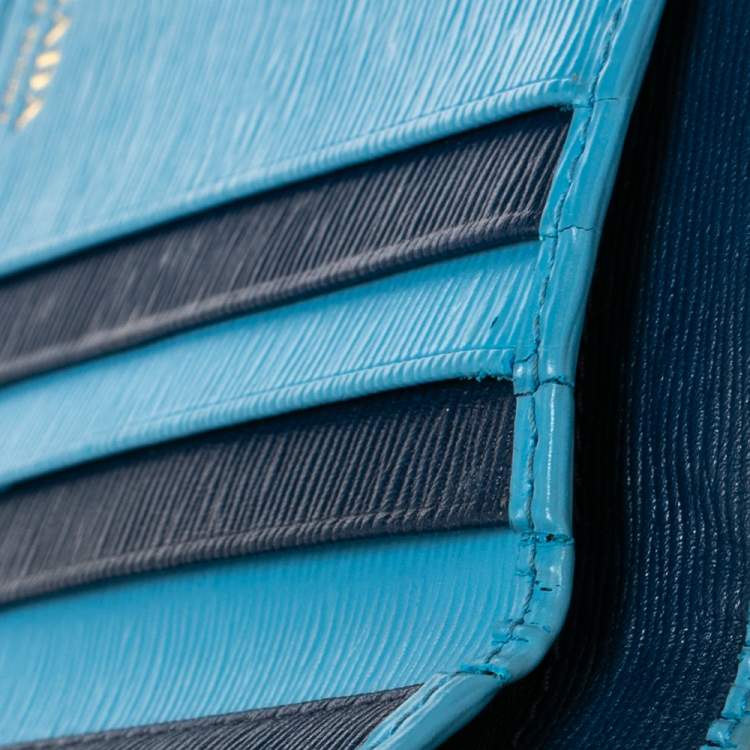 Pre Owned Prada Blue Vittello Move Leather Trifold Wallet