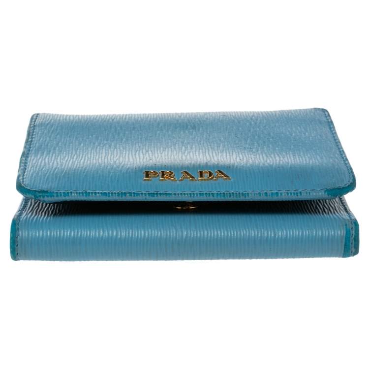 Pre Owned Prada Blue Vittello Move Leather Trifold Wallet