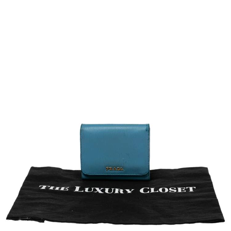 Pre Owned Prada Blue Vittello Move Leather Trifold Wallet