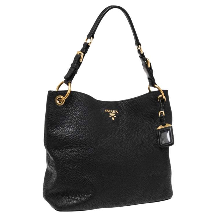 Pre Owned Prada Black Vitello Daino Leather Hobo Bag