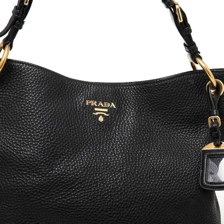 Pre Owned Prada Black Vitello Daino Leather Hobo Bag