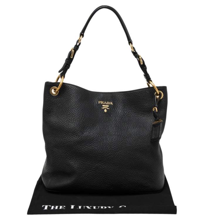 Pre Owned Prada Black Vitello Daino Leather Hobo Bag