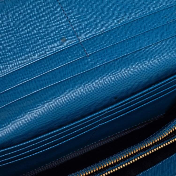 Prada Blue Saffiano Metal Leather Continental Wallet 1M1132
