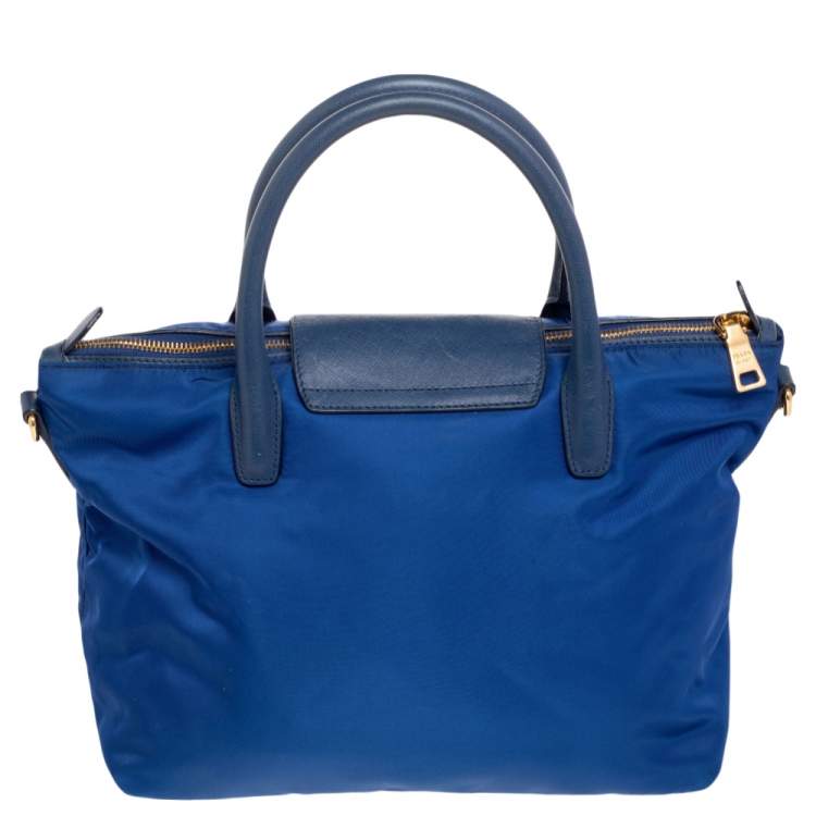 Pre Owned Prada Navy Blue Tessuto Nylon And Leather Tote 