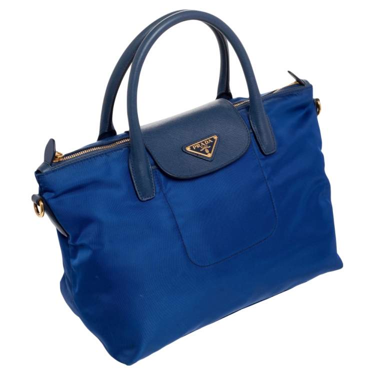 Pre Owned Prada Navy Blue Tessuto Nylon And Leather Tote 