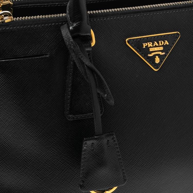 Pre Owned Prada Black Saffiano Lux Leather Small Galleria Tote