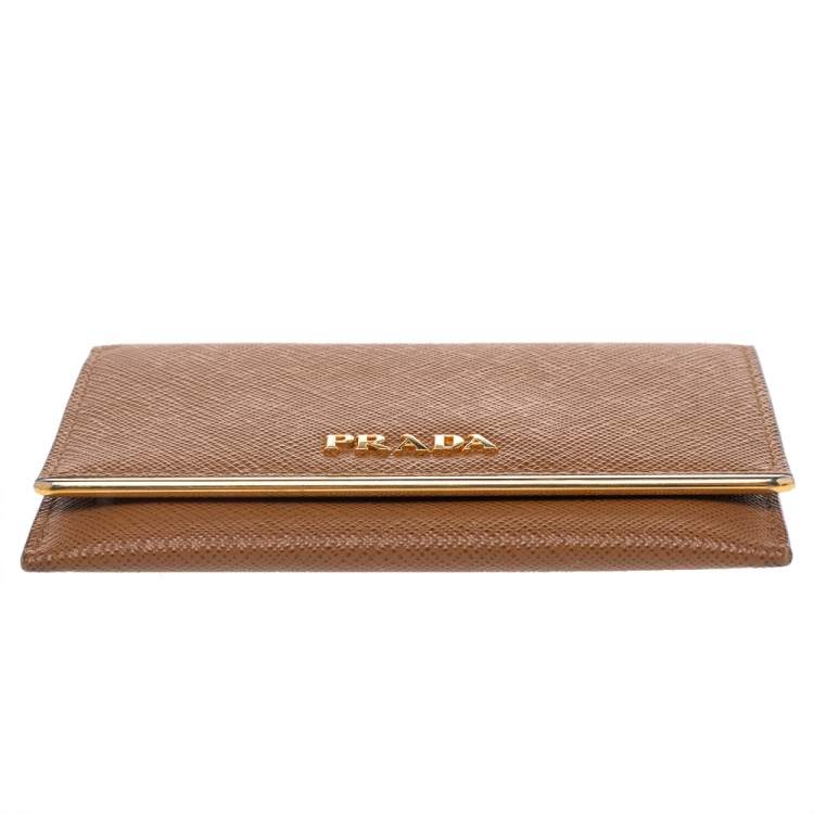 Pre Owned Prada Brown Saffiano Lux Leather Flap Card Holder