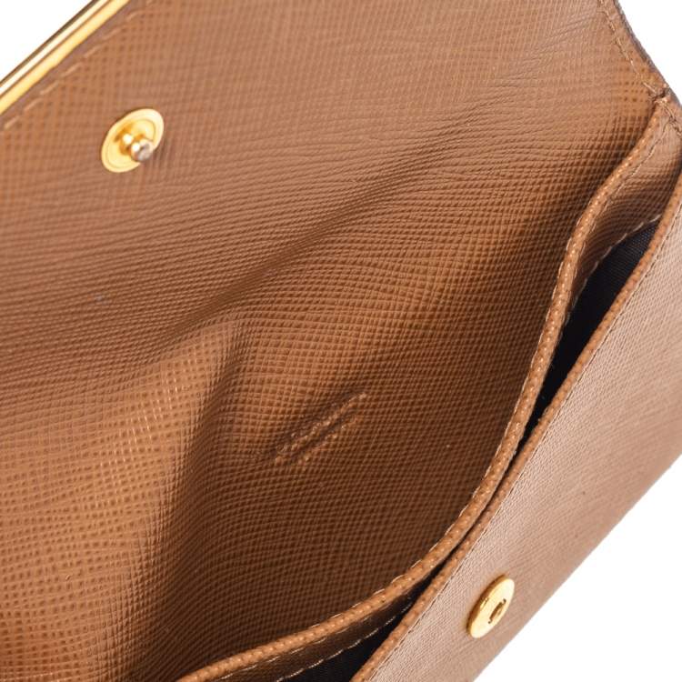 Pre Owned Prada Brown Saffiano Lux Leather Flap Card Holder